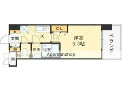 おおさか東線 ＪＲ俊徳道駅 徒歩1分 10階建 築1年(1K/8階)の間取り写真