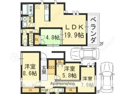 阪急今津線 門戸厄神駅 徒歩10分 2階建 築4年(4LDK)の間取り写真