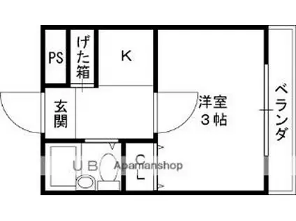 おおさか東線 ＪＲ河内永和駅 徒歩5分 8階建 築30年(1K/8階)の間取り写真