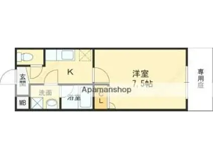 近鉄奈良線 瓢箪山駅(大阪) 徒歩9分 2階建 築16年(1K/1階)の間取り写真