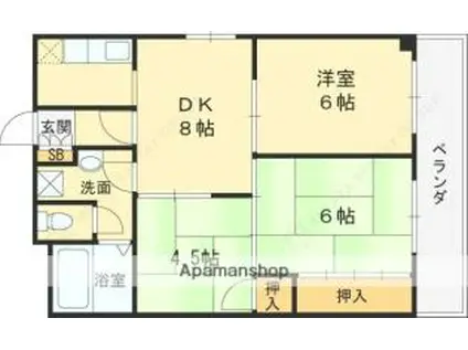 近鉄奈良線 若江岩田駅 徒歩11分 4階建 築43年(3DK/3階)の間取り写真