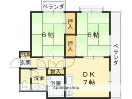 エトワール甲子園(2DK/2階)の間取り写真