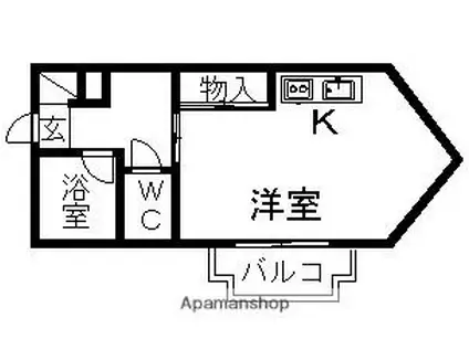 近鉄奈良線 瓢箪山駅(大阪) 徒歩11分 3階建 築34年(1K/3階)の間取り写真