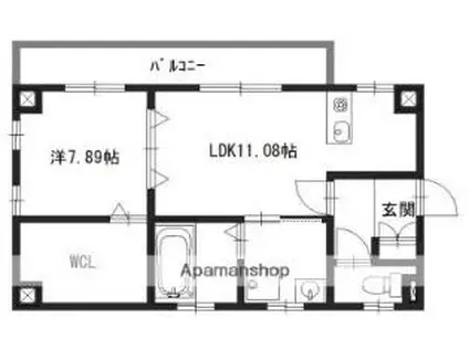 プリエール船場川(1LDK/4階)の間取り写真