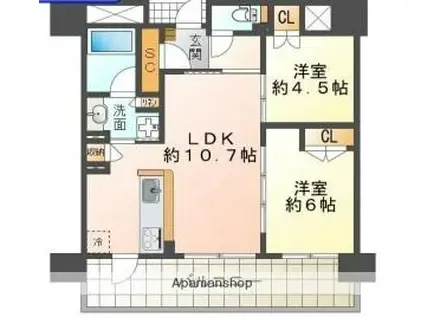姫路ザ・レジデンス(2LDK/9階)の間取り写真