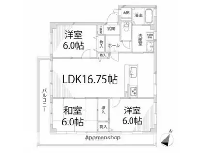 リバティー田寺(3LDK/3階)の間取り写真