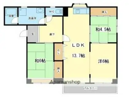 高島マンション(3LDK/2階)の間取り写真