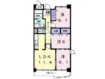 グラース アンジュI(3LDK/2階)の間取り写真