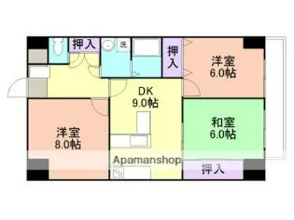 JR紀勢本線 宮前駅 徒歩10分 8階建 築33年(3DK/5階)の間取り写真