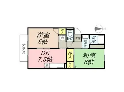 カーディナル辰巳A棟(2DK/1階)の間取り写真