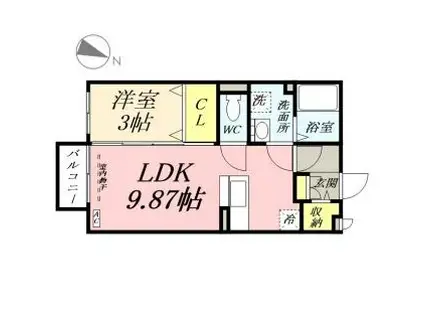 セジュール瀬戸下B棟(1LDK/2階)の間取り写真