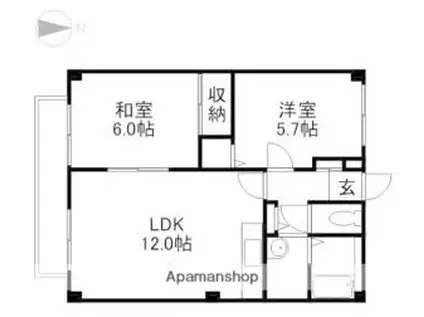 フォブール藤田II(2LDK/1階)の間取り写真