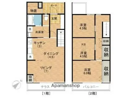 JR山陽本線 西川原駅 徒歩19分 2階建 築9年(3LDK)の間取り写真