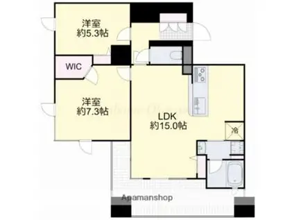 岡山電気軌道清輝橋線 大雲寺前駅 徒歩2分 15階建 築16年(2LDK/6階)の間取り写真