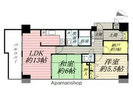 JR宇野線 大元駅 徒歩11分 14階建 築36年(2LDK/7階)の間取り写真