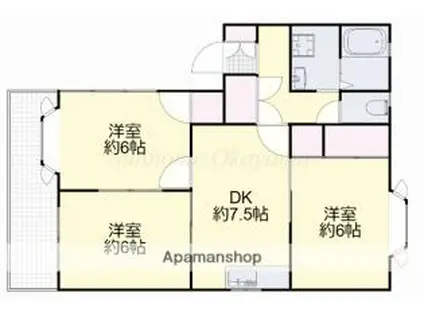 JR山陽本線 西川原駅 徒歩7分 2階建 築30年(3DK/1階)の間取り写真