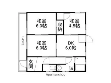 JR山陽本線 庭瀬駅 徒歩26分 1階建 築37年(3DK)の間取り写真