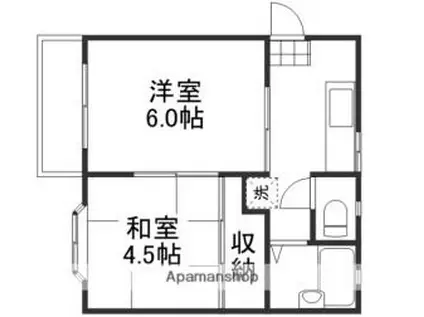 岡山電気軌道東山本線 門田屋敷駅 徒歩5分 2階建 築32年(2K/2階)の間取り写真