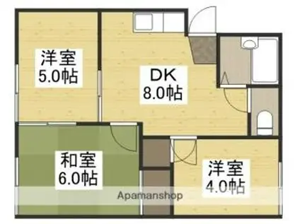 カーサ新屋敷 A(3DK/1階)の間取り写真