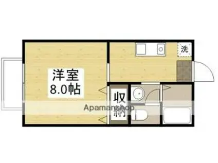 JR山陽本線 東岡山駅 徒歩7分 2階建 築27年(ワンルーム/1階)の間取り写真