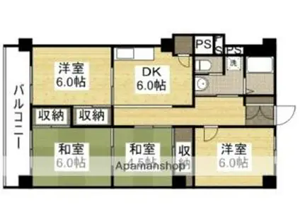 岡山電気軌道東山本線 中納言駅 徒歩3分 7階建 築51年(4DK/3階)の間取り写真