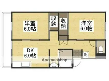 JR山陽本線 瀬戸駅 徒歩51分 2階建 築29年(2DK/1階)の間取り写真