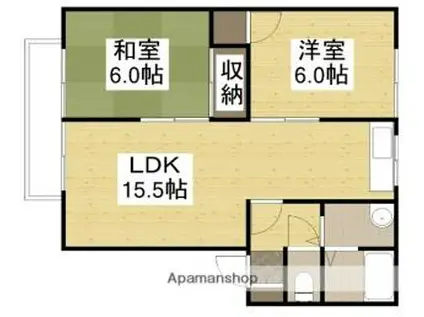 JR宇野線 妹尾駅 徒歩25分 2階建 築33年(2LDK/1階)の間取り写真