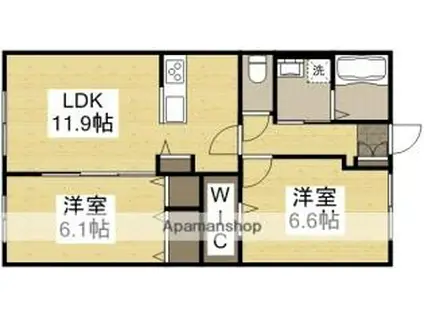 JR山陽本線 和気駅 徒歩8分 2階建 築9年(2LDK/1階)の間取り写真