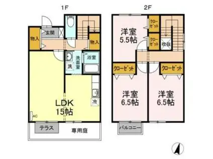 JR山陽本線 熊山駅 徒歩23分 2階建 築21年(3LDK)の間取り写真