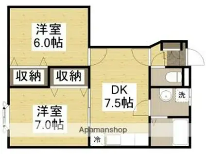 JR山陽本線 和気駅 徒歩15分 2階建 築28年(2DK/1階)の間取り写真