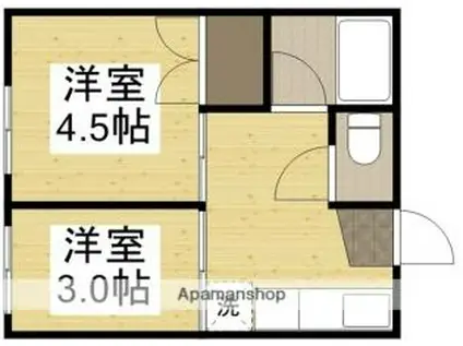 岡山電気軌道東山本線 柳川駅 徒歩5分 3階建 築53年(2K/2階)の間取り写真