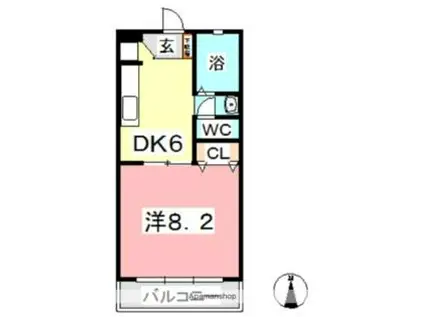 ポローニア西阿知(1DK/2階)の間取り写真