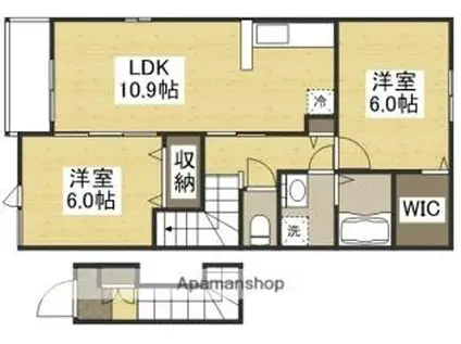 JR津山線 野々口駅 徒歩11分 2階建 築5年(2LDK/2階)の間取り写真