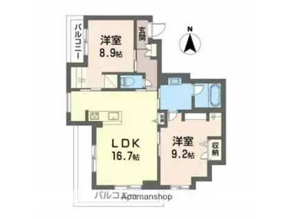 岡山電気軌道東山本線 柳川駅 徒歩15分 3階建 築1年(2LDK/3階)の間取り写真