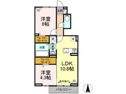JR山陽本線 東岡山駅 徒歩10分 2階建 築1年(2LDK/1階)の間取り写真