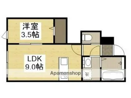 JR山陽本線 中庄駅 徒歩15分 2階建 築2年(1LDK/1階)の間取り写真