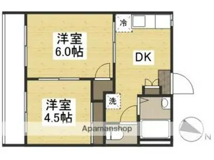 JR宇野線 備前田井駅 徒歩4分 2階建 築40年(2DK/2階)の間取り写真