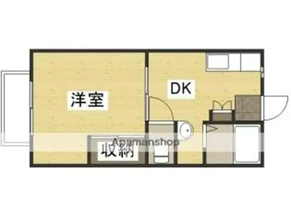 JR宇野線 茶屋町駅 徒歩35分 2階建 築39年(1DK/1階)の間取り写真
