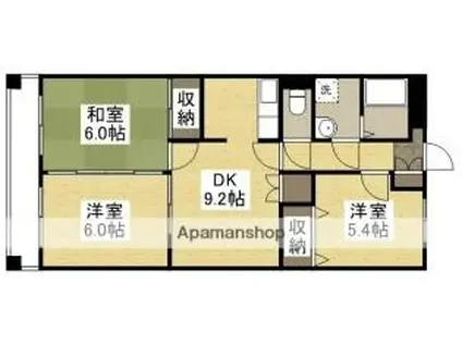 JR山陽本線 倉敷駅 徒歩31分 3階建 築19年(3DK/3階)の間取り写真