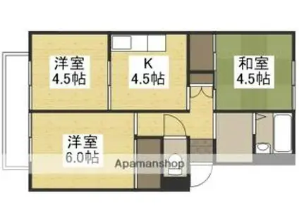 JR山陽本線 倉敷駅 徒歩26分 2階建 築39年(3K/1階)の間取り写真