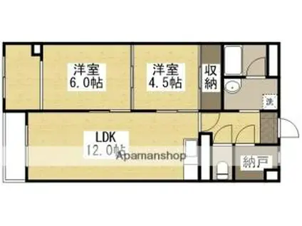JR山陽本線 中庄駅 徒歩6分 7階建 築39年(2LDK/2階)の間取り写真
