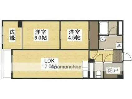 JR山陽本線 中庄駅 徒歩6分 7階建 築39年(2LDK/7階)の間取り写真