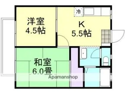 JR山陽本線 鴨方駅 徒歩29分 2階建 築34年(2K/2階)の間取り写真