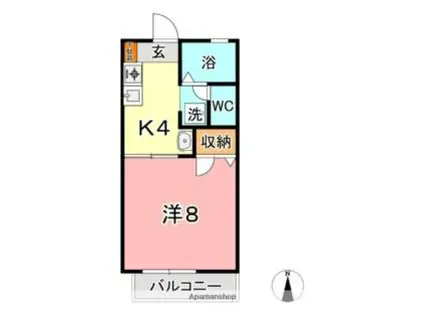 JR山陽本線 中庄駅 徒歩23分 2階建 築28年(1K/2階)の間取り写真