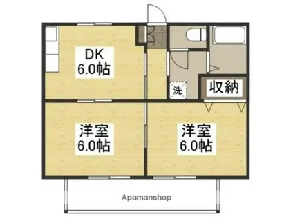 JR山陽本線 中庄駅 徒歩17分 2階建 築36年(2DK/1階)の間取り写真
