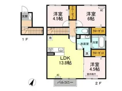 水島臨海鉄道 弥生駅 徒歩6分 2階建 築7年(3LDK/2階)の間取り写真