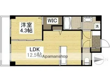JR吉備線 総社駅 徒歩7分 5階建 築11年(1LDK/2階)の間取り写真