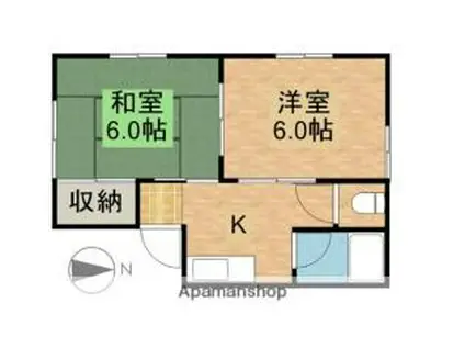 JR津山線 備前原駅 徒歩10分 2階建 築35年(2K/1階)の間取り写真