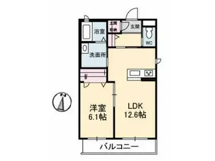岡山県岡山市中区 3階建 築9年(1LDK/2階)の間取り写真