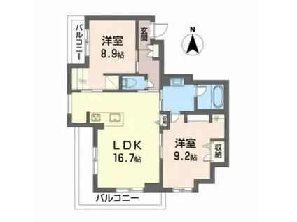 岡山電気軌道東山本線 城下駅(岡山) 徒歩14分 3階建 築1年(2LDK/3階)の間取り写真